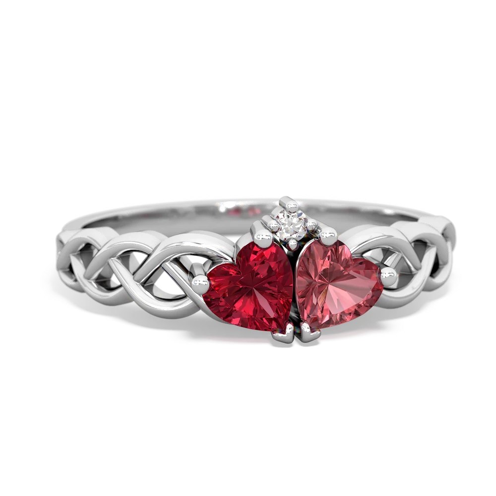 Lab Ruby Heart To Heart Braid 14K White Gold ring R5870