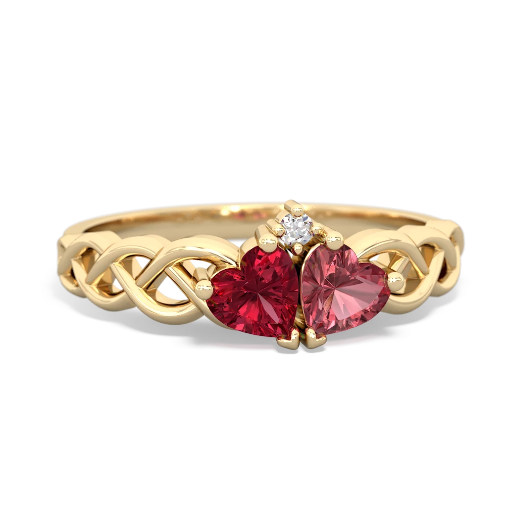 Lab Ruby Heart To Heart Braid 14K Yellow Gold ring R5870