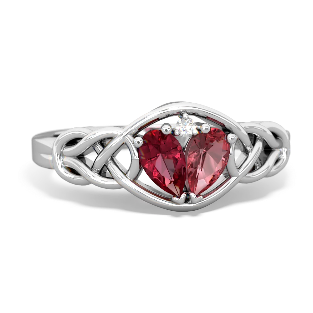 Lab Ruby Celtic Love Knot 14K White Gold ring R5420