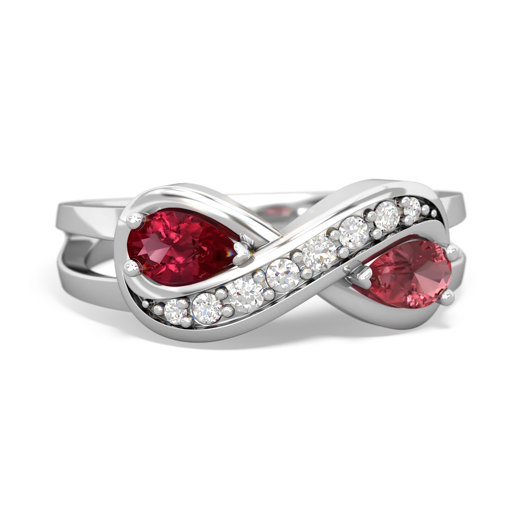 Lab Ruby Diamond Infinity 14K White Gold ring R5390