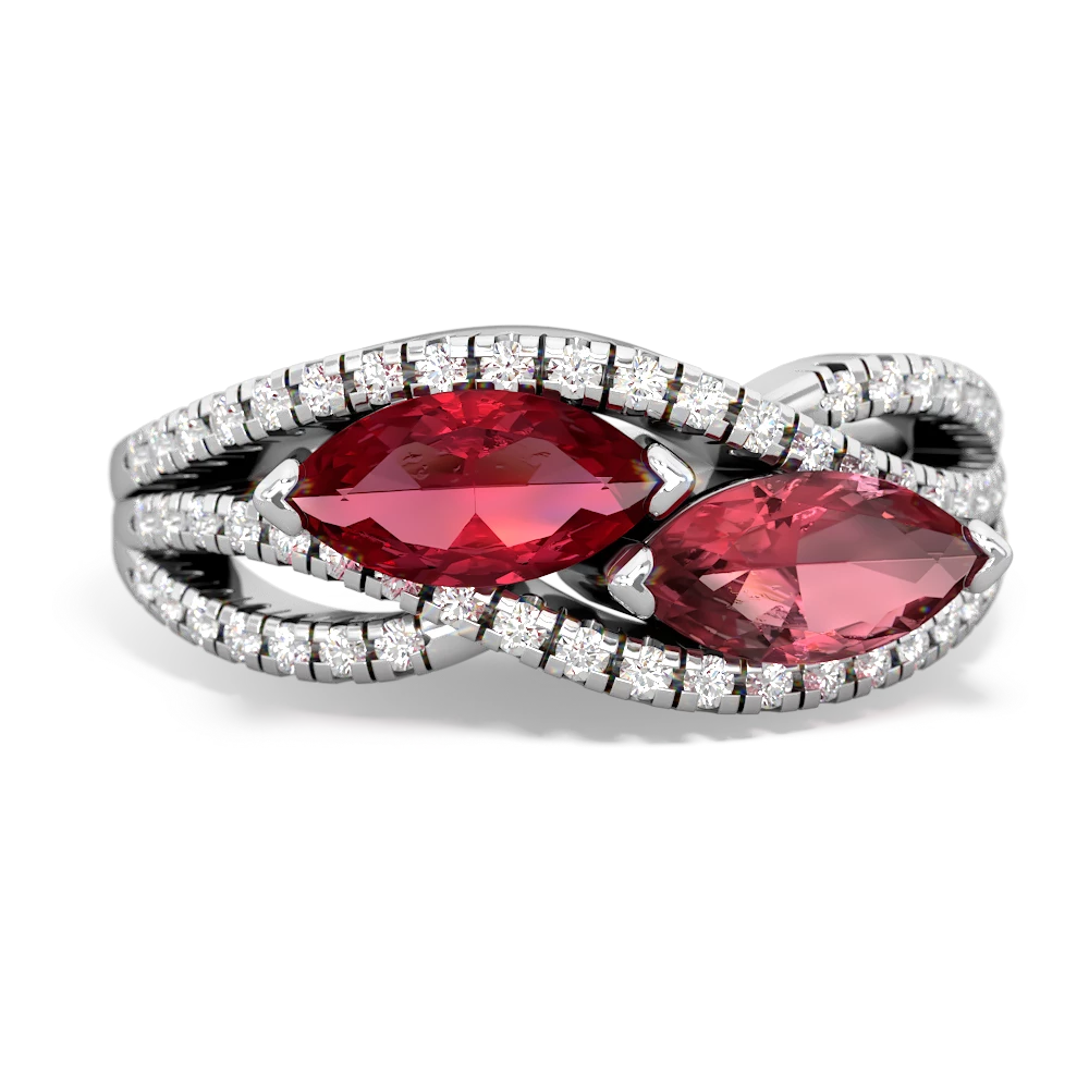 Lab Ruby Diamond Rivers 14K White Gold ring R3070