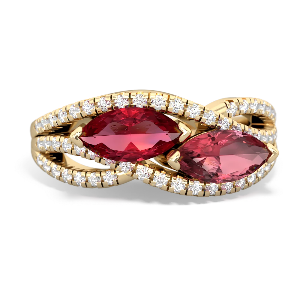 Lab Ruby Diamond Rivers 14K Yellow Gold ring R3070