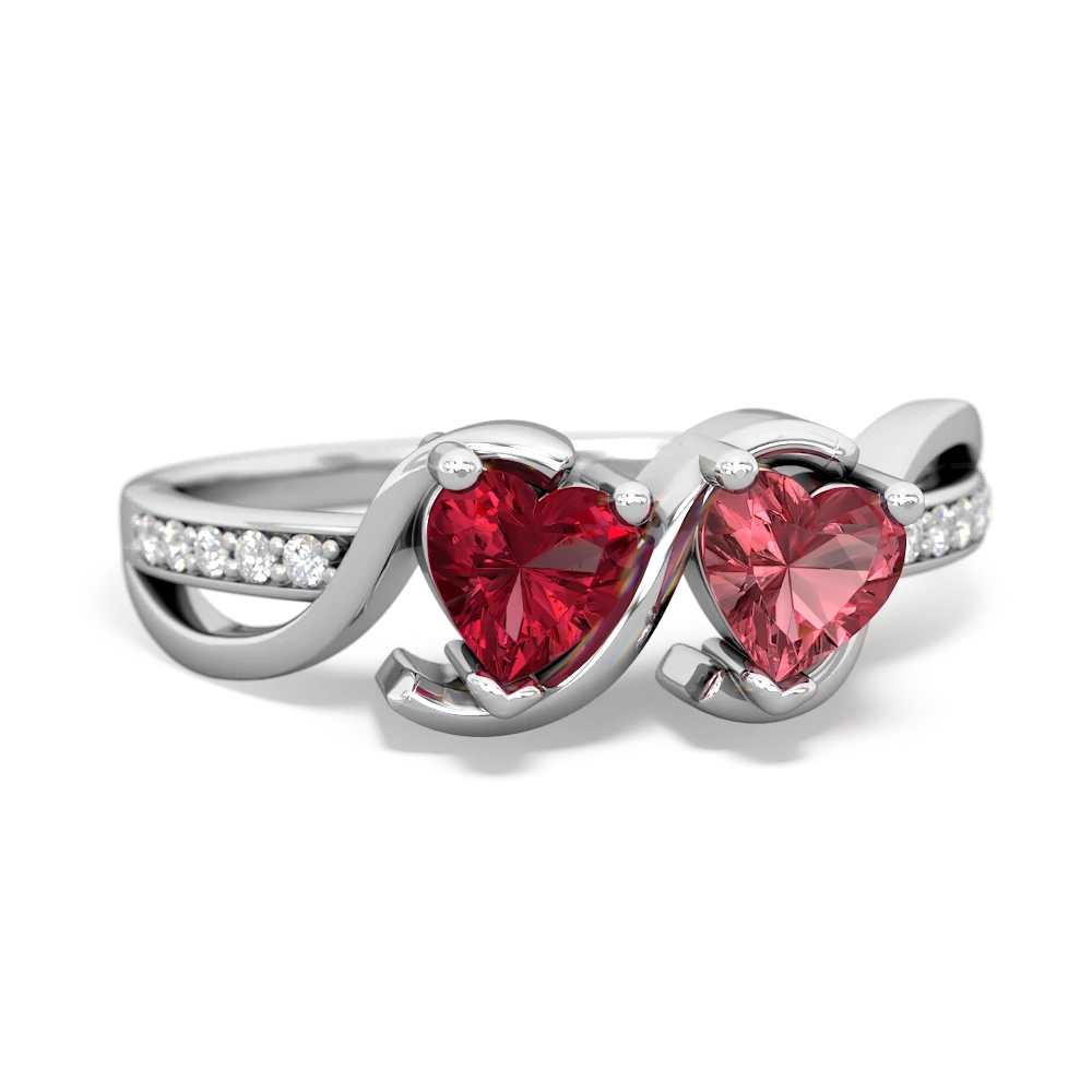 Lab Ruby Side By Side 14K White Gold ring R3090