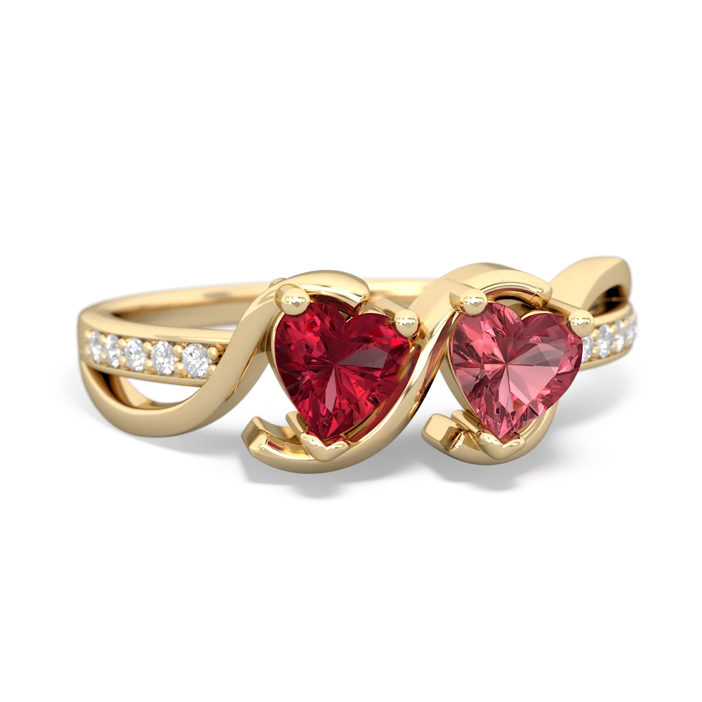 Lab Ruby Side By Side 14K Yellow Gold ring R3090