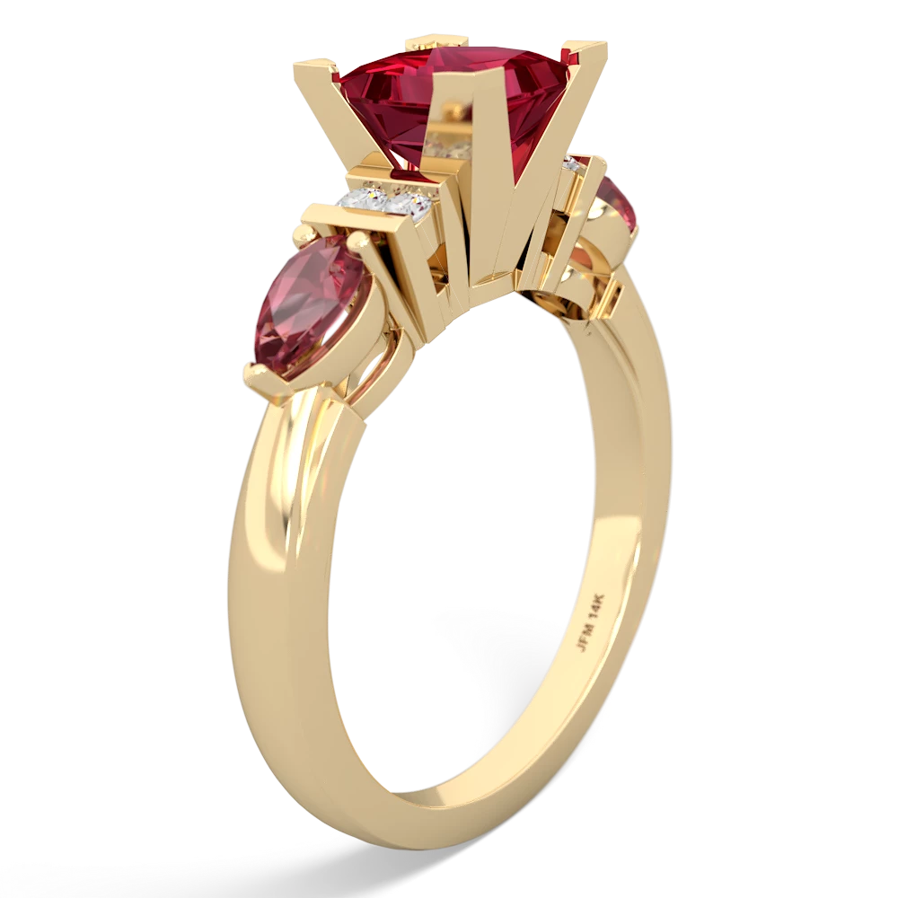 Lab Ruby 6Mm Princess Eternal Embrace Engagement 14K Yellow Gold ring C2002