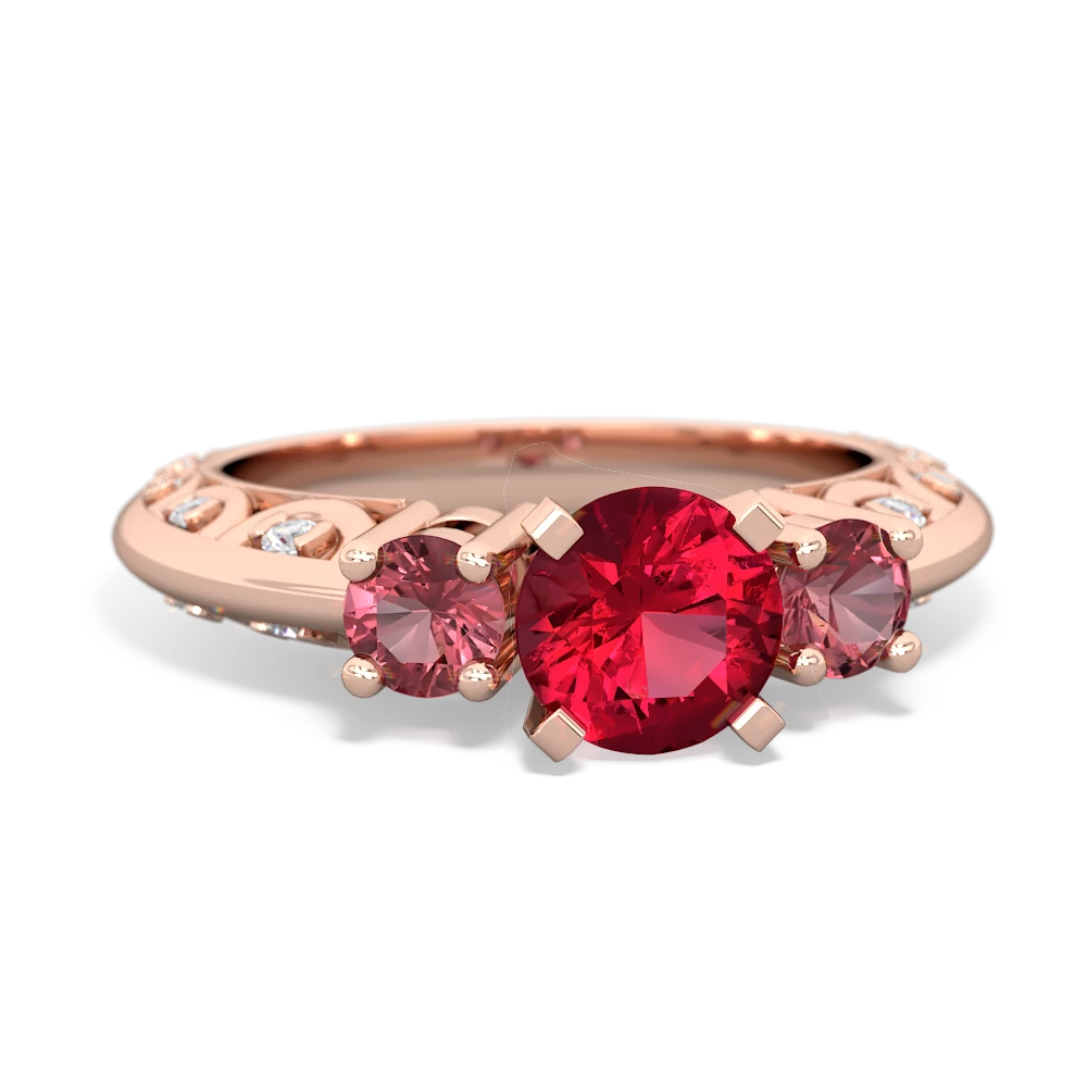 Lab Ruby Art Deco Eternal Embrace Engagement 14K Rose Gold ring C2003