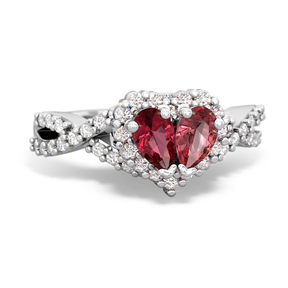 Lab Ruby Diamond Twist 'One Heart' 14K White Gold ring R2640HRT