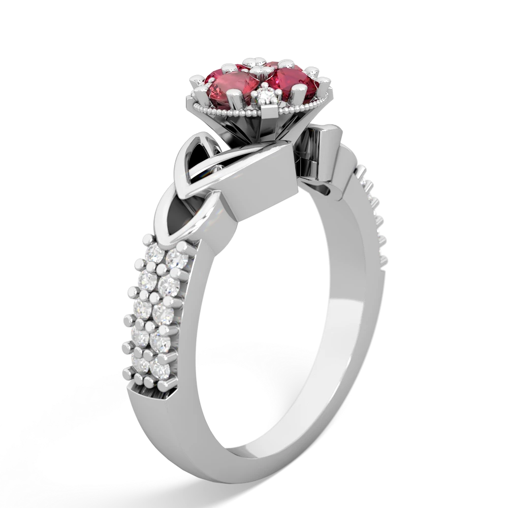 Lab Ruby Celtic Knot Cluster Engagement 14K White Gold ring R26443RD