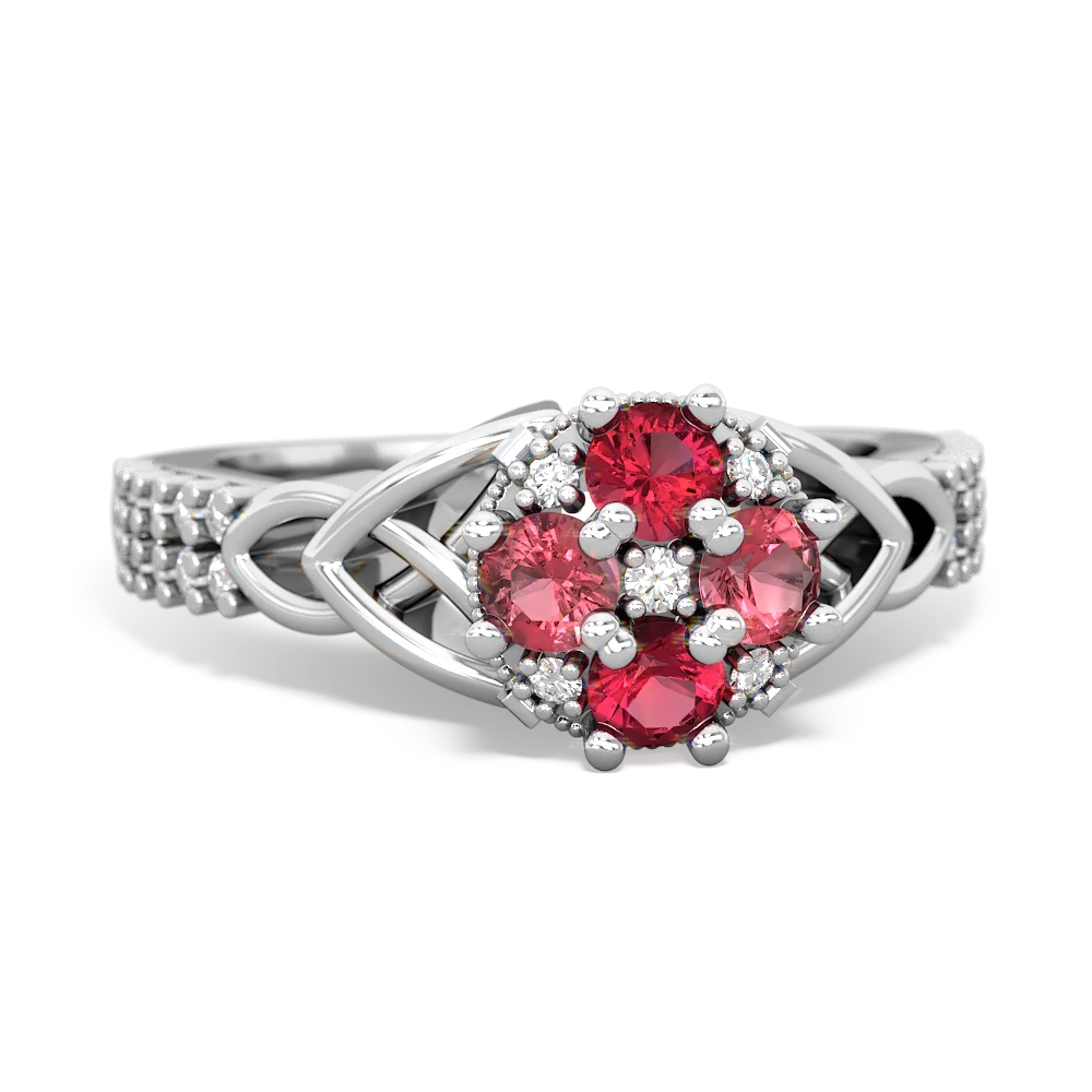 Lab Ruby Celtic Knot Cluster Engagement 14K White Gold ring R26443RD