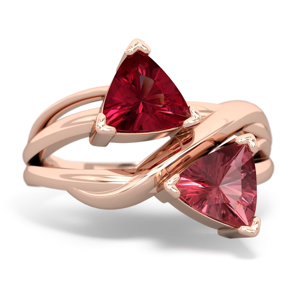 Lab Ruby Split Band Swirl 14K Rose Gold ring R2341