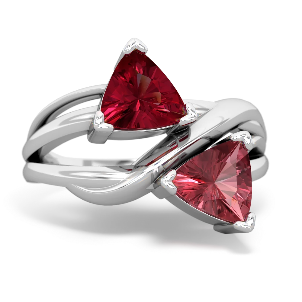 Lab Ruby Split Band Swirl 14K White Gold ring R2341