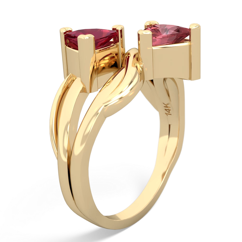 Lab Ruby Split Band Swirl 14K Yellow Gold ring R2341