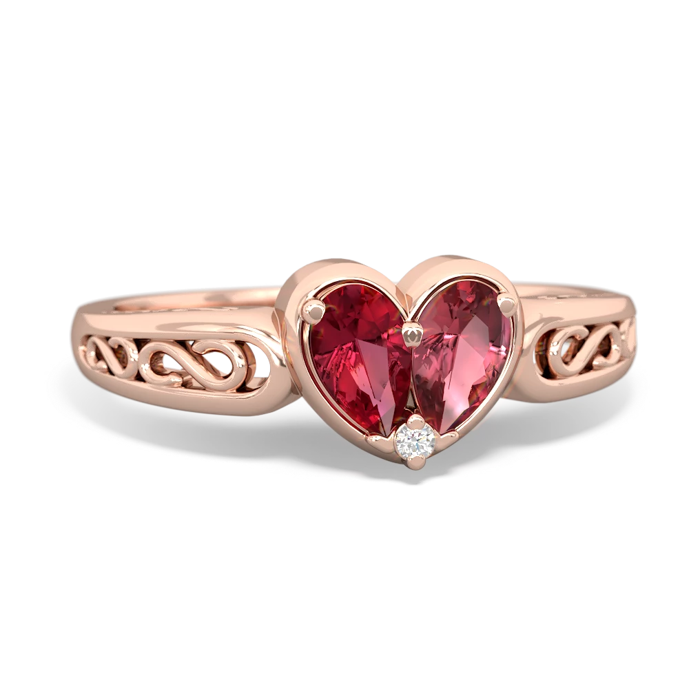 Lab Ruby Filligree 'One Heart' 14K Rose Gold ring R5070