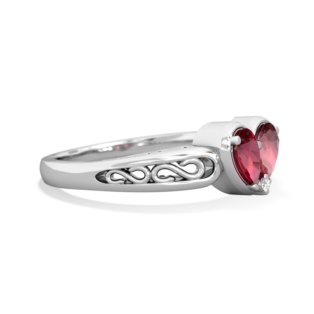 Lab Ruby Filligree 'One Heart' 14K White Gold ring R5070