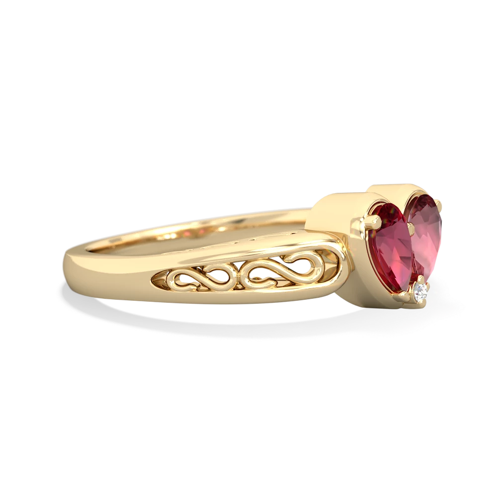 Lab Ruby Filligree 'One Heart' 14K Yellow Gold ring R5070