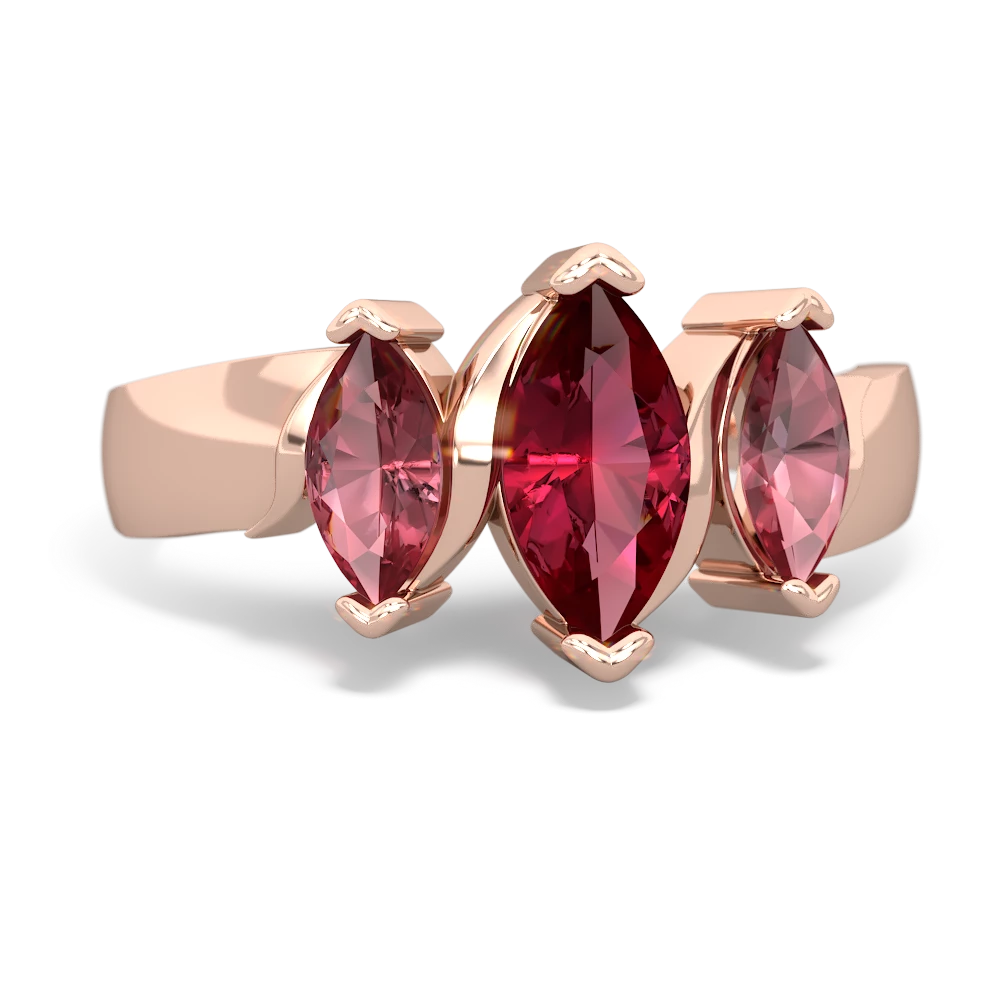 Lab Ruby Three Peeks 14K Rose Gold ring R2433