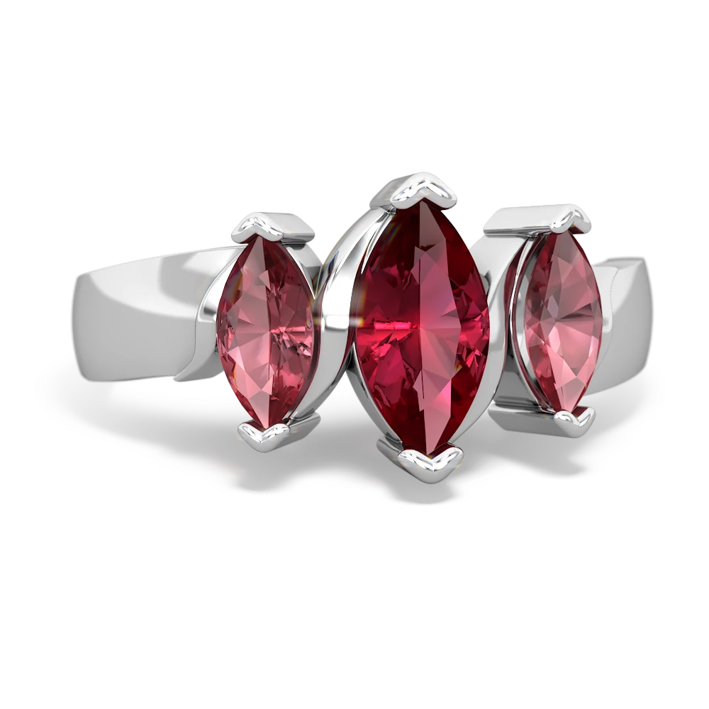 Lab Ruby Three Peeks 14K White Gold ring R2433