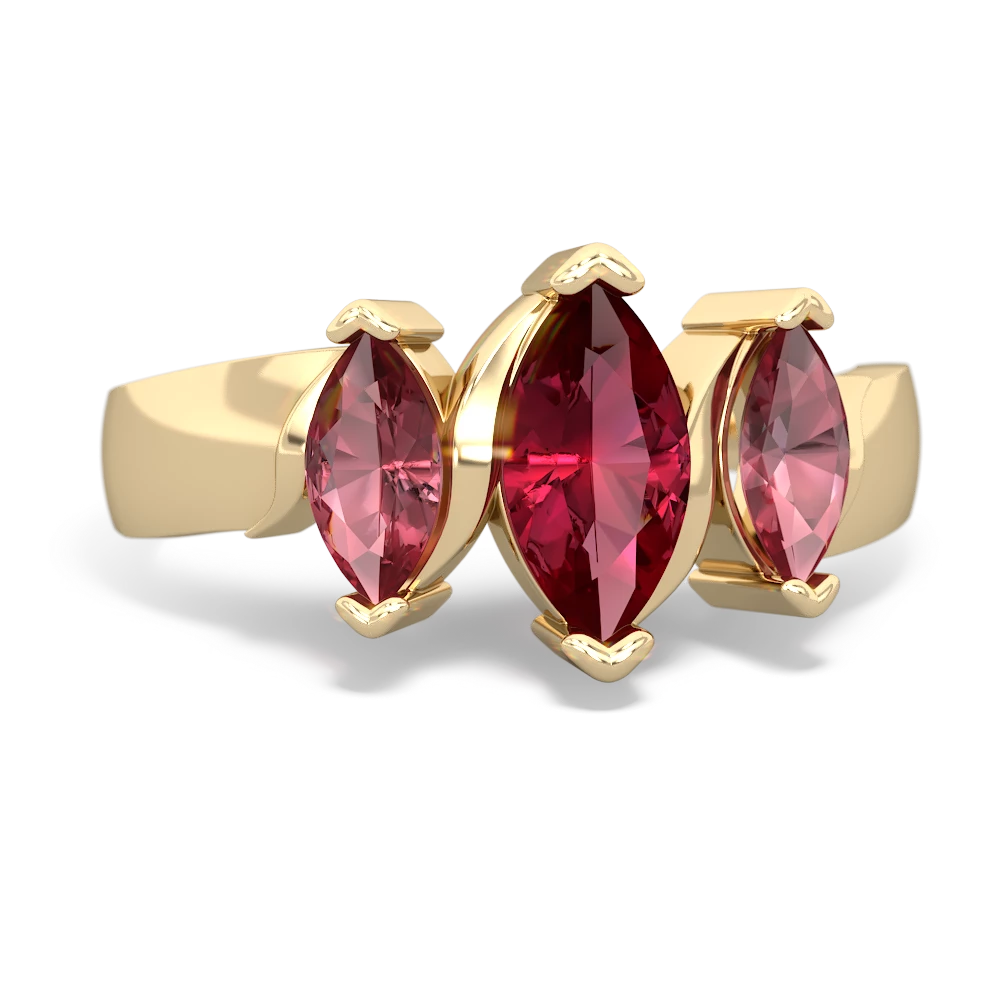 Lab Ruby Three Peeks 14K Yellow Gold ring R2433