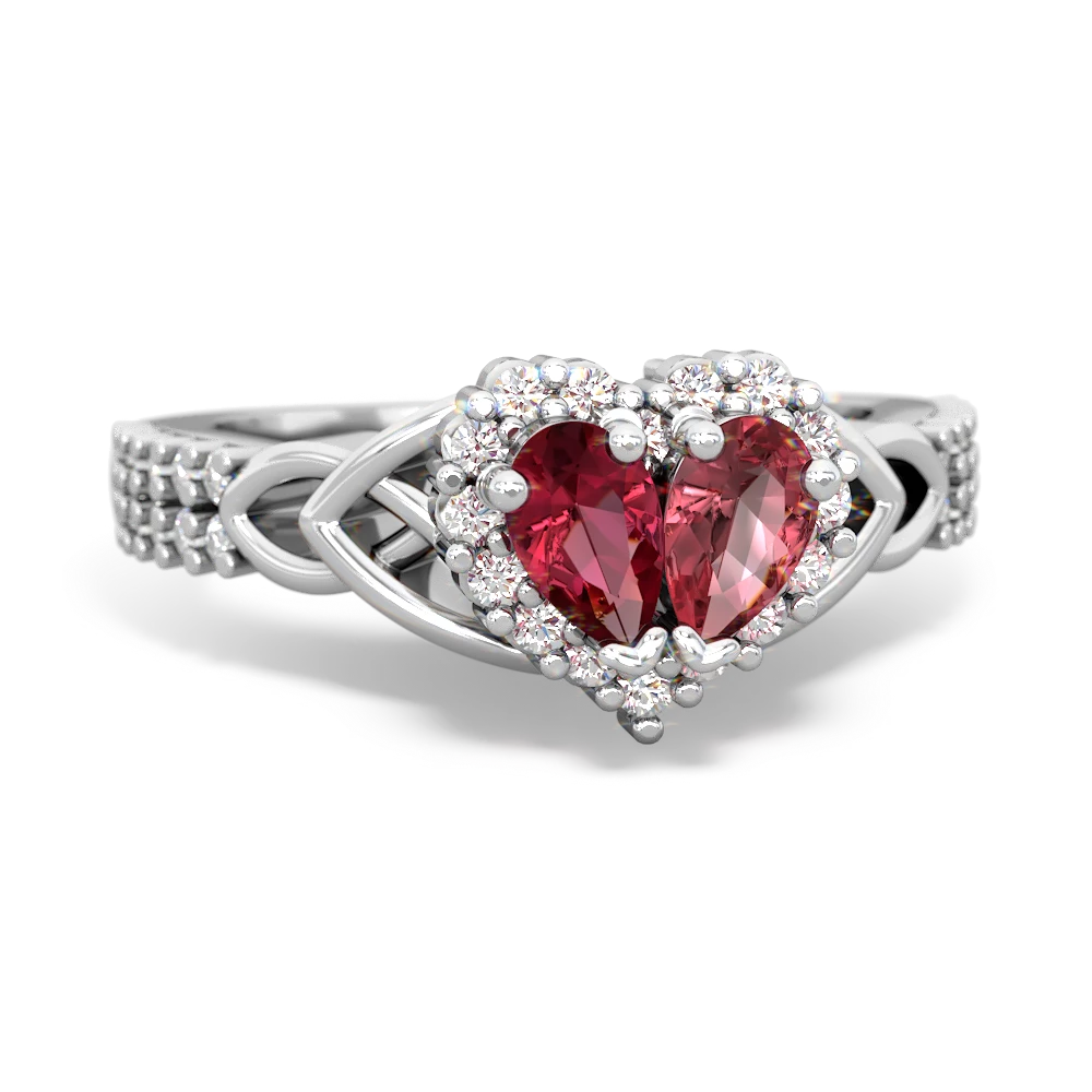 Lab Ruby Celtic Knot Two Hearts As One 14K White Gold ring R2644HRT