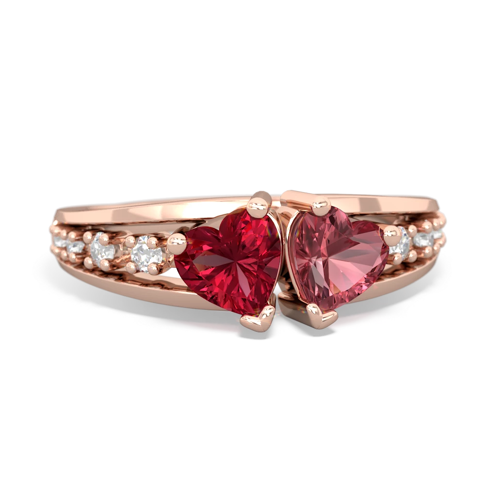 Lab Ruby Heart To Heart 14K Rose Gold ring R3342