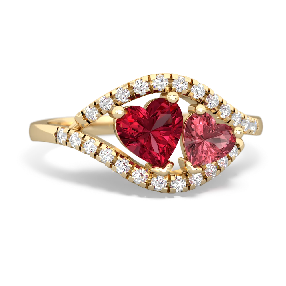 Lab Ruby Mother And Child 14K Yellow Gold ring R3010