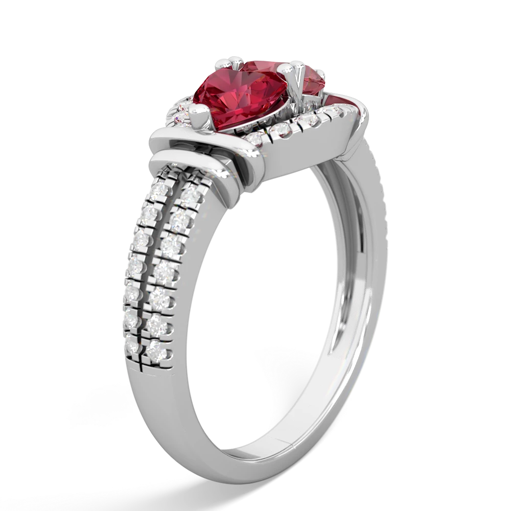 Lab Ruby Art-Deco Keepsake 14K White Gold ring R5630