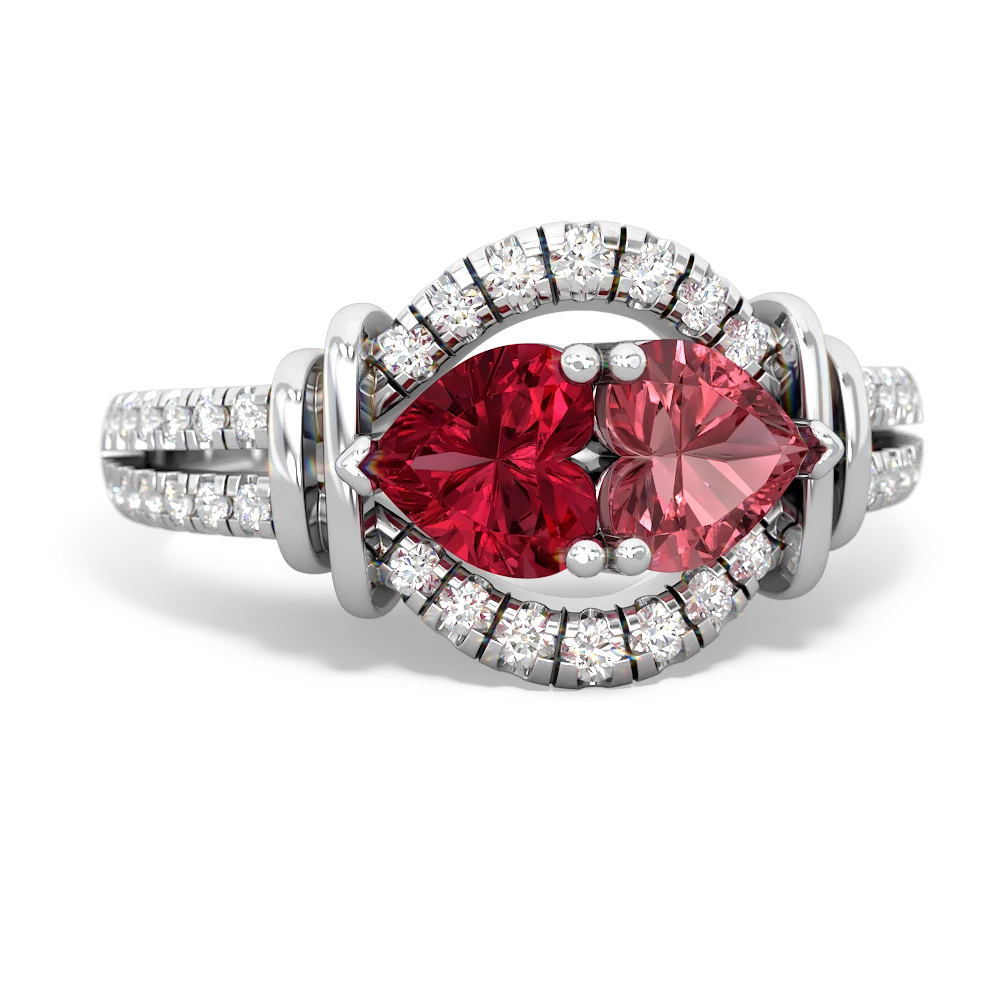 Lab Ruby Art-Deco Keepsake 14K White Gold ring R5630