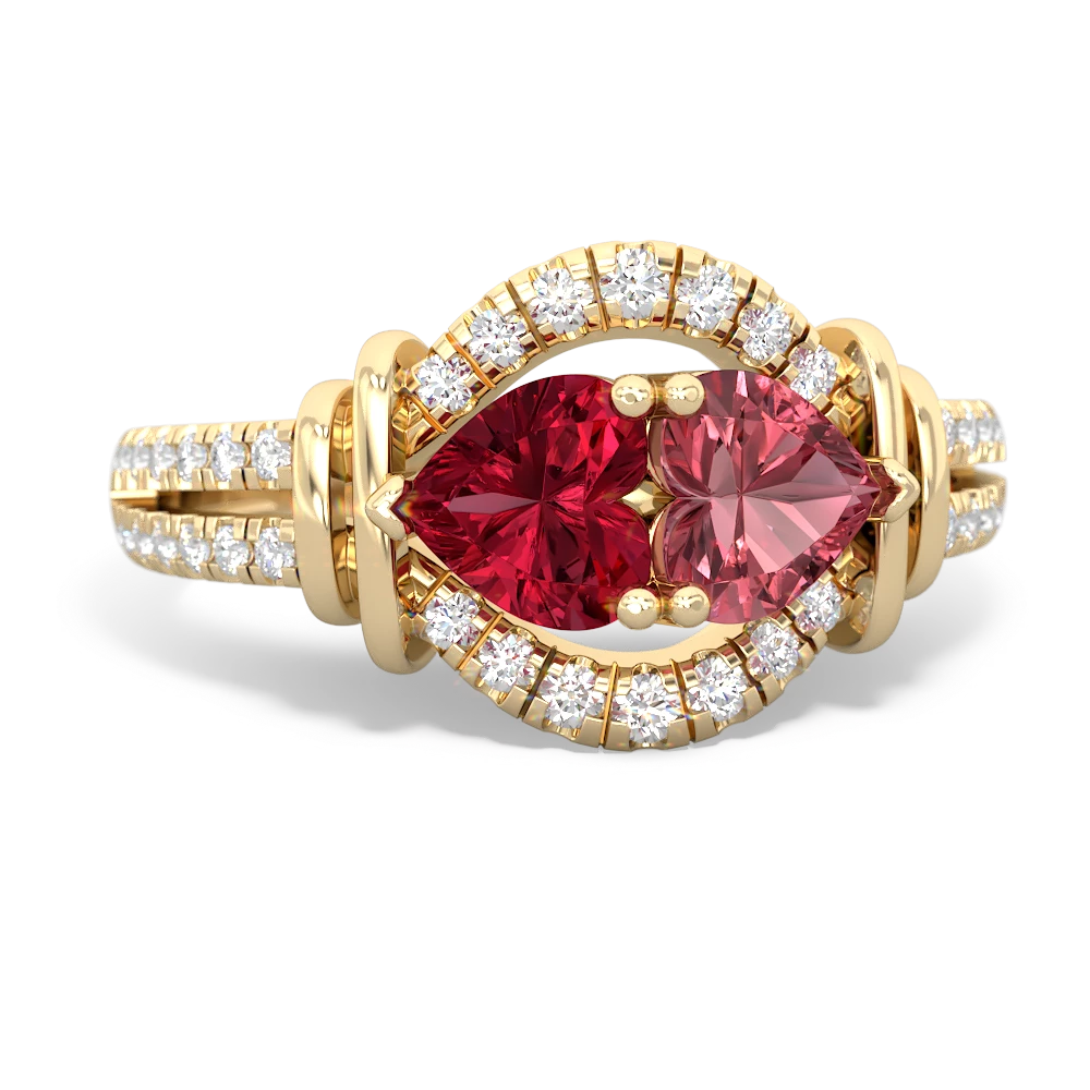 Lab Ruby Art-Deco Keepsake 14K Yellow Gold ring R5630