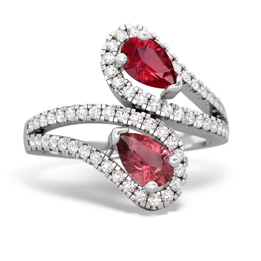 Lab Ruby Diamond Dazzler 14K White Gold ring R3000