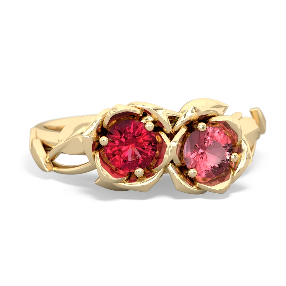 Lab Ruby Rose Garden 14K Yellow Gold ring R5510