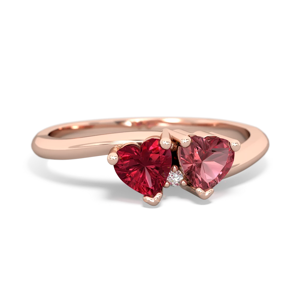 Lab Ruby Sweethearts 14K Rose Gold ring R5260