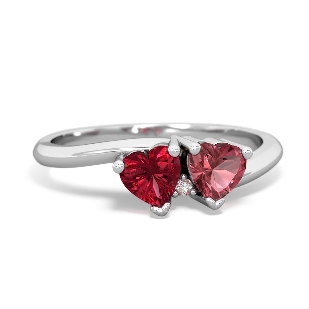 Lab Ruby Sweethearts 14K White Gold ring R5260