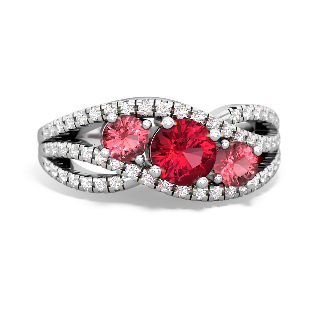 Lab Ruby Three Stone Aurora 14K White Gold ring R3080