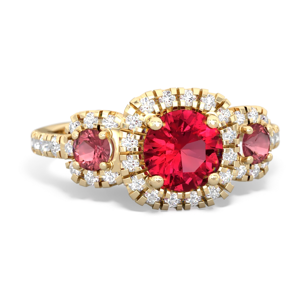 Lab Ruby Regal Halo 14K Yellow Gold ring R5350