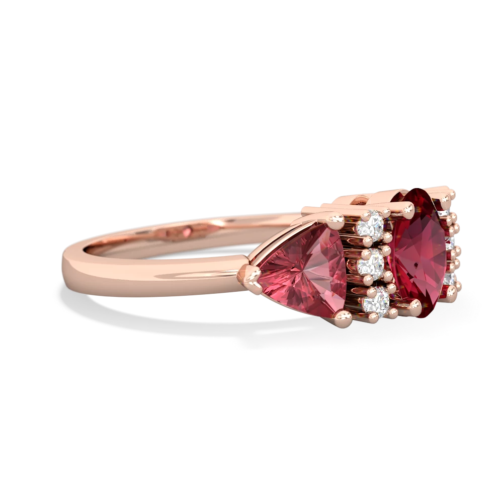 Lab Ruby Antique Style Three Stone 14K Rose Gold ring R2186