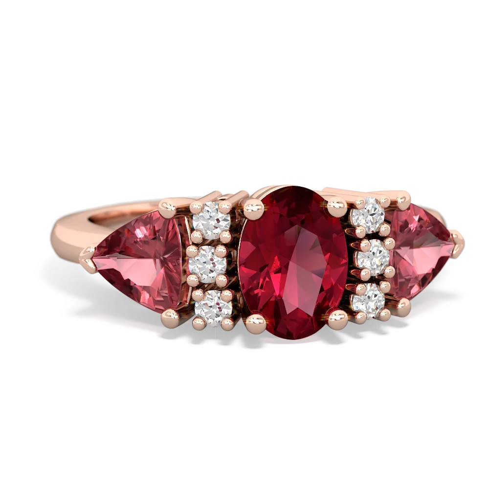 Lab Ruby Antique Style Three Stone 14K Rose Gold ring R2186