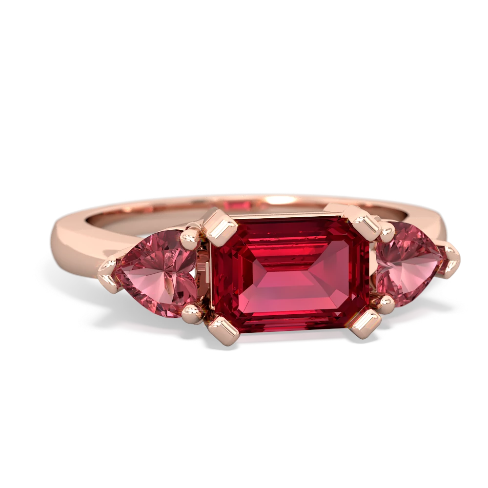 Lab Ruby Three Stone 14K Rose Gold ring R5235