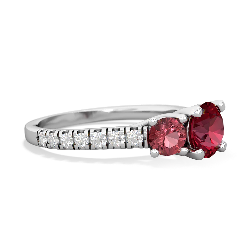 Lab Ruby Pave Trellis 14K White Gold ring R5500