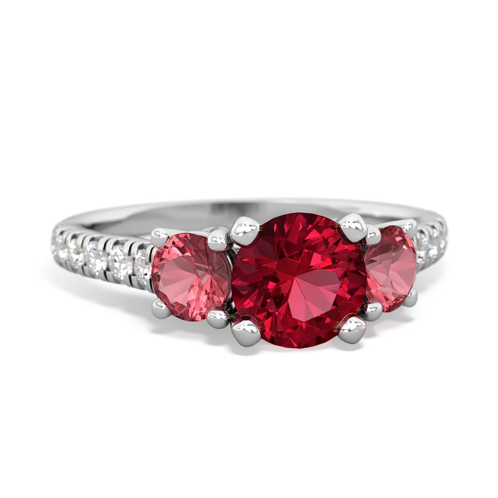 Lab Ruby Pave Trellis 14K White Gold ring R5500