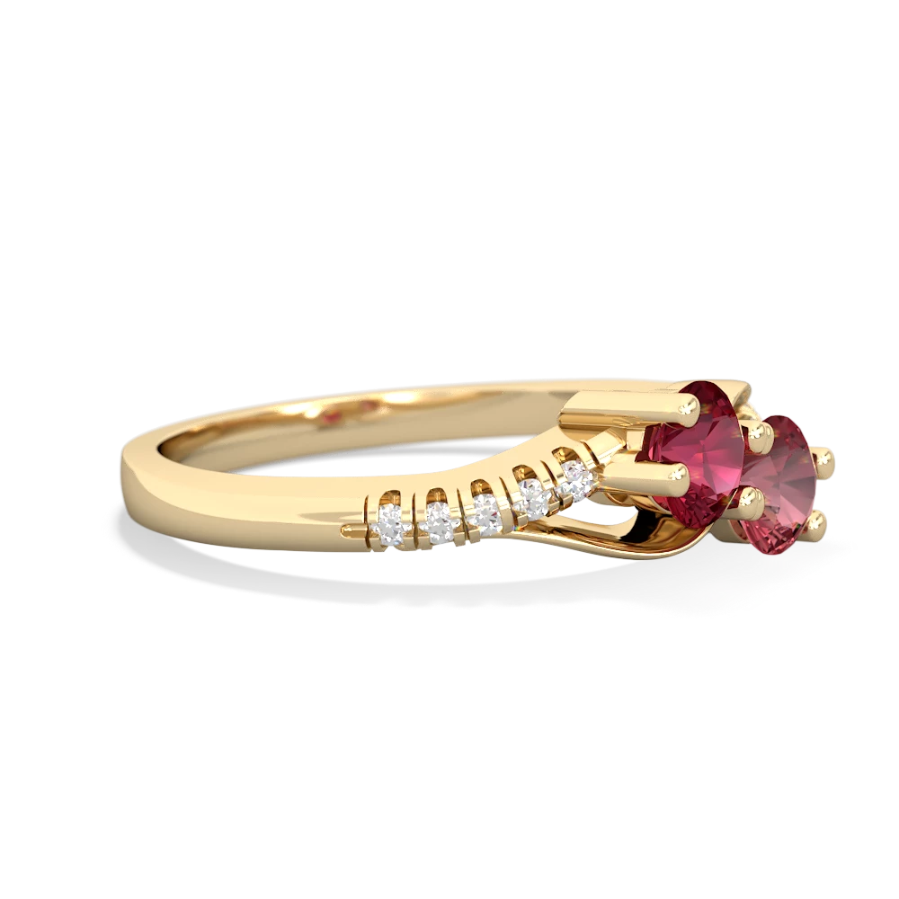 Lab Ruby Infinity Pave Two Stone 14K Yellow Gold ring R5285