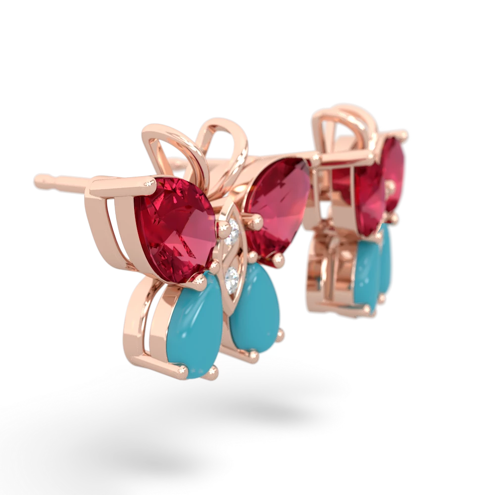 Lab Ruby Butterfly 14K Rose Gold earrings E2215