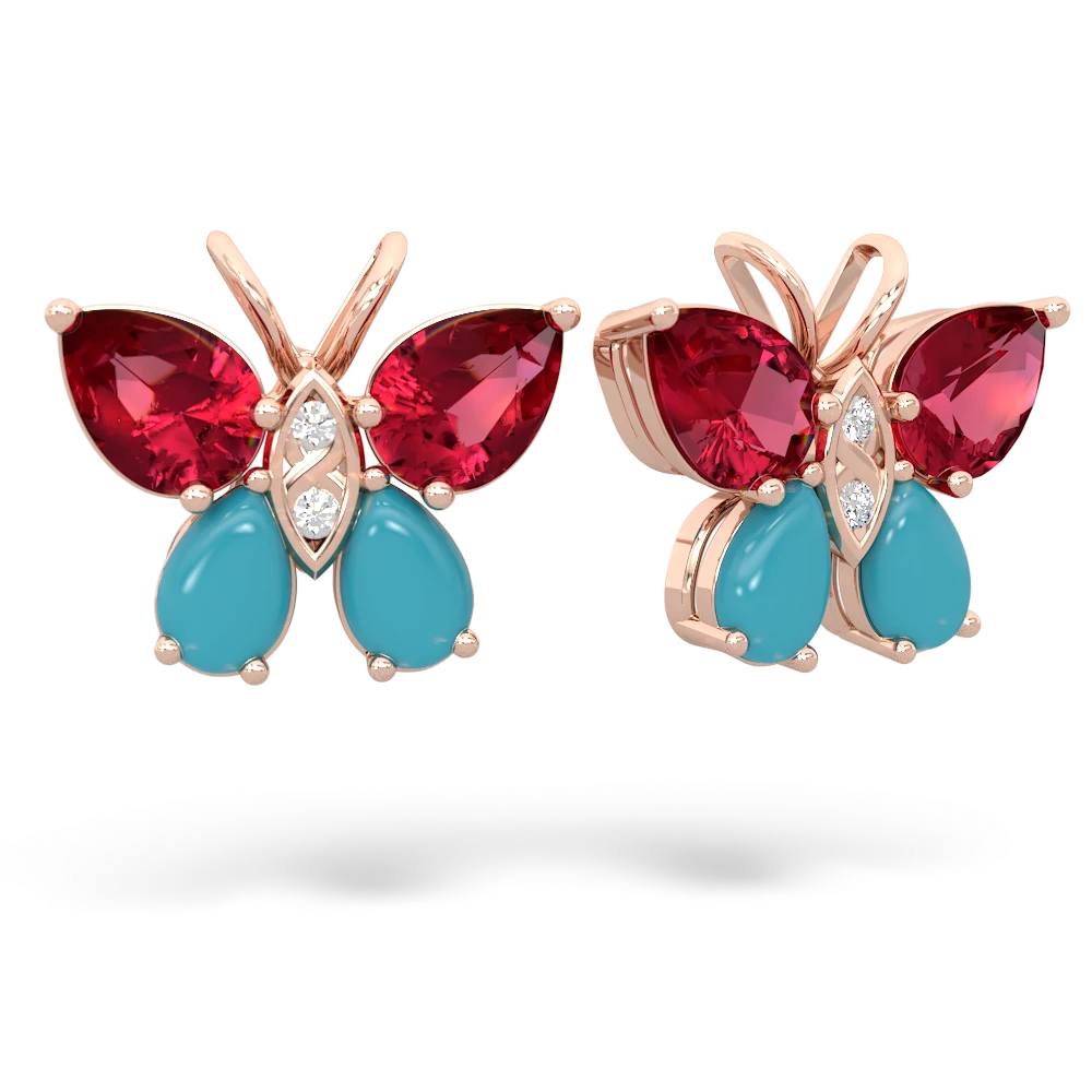 Lab Ruby Butterfly 14K Rose Gold earrings E2215