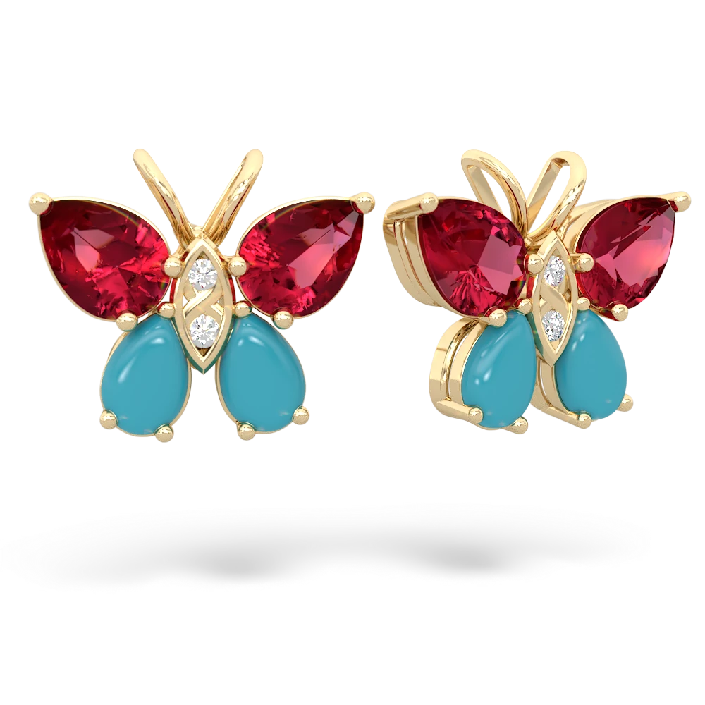 Lab Ruby Butterfly 14K Yellow Gold earrings E2215