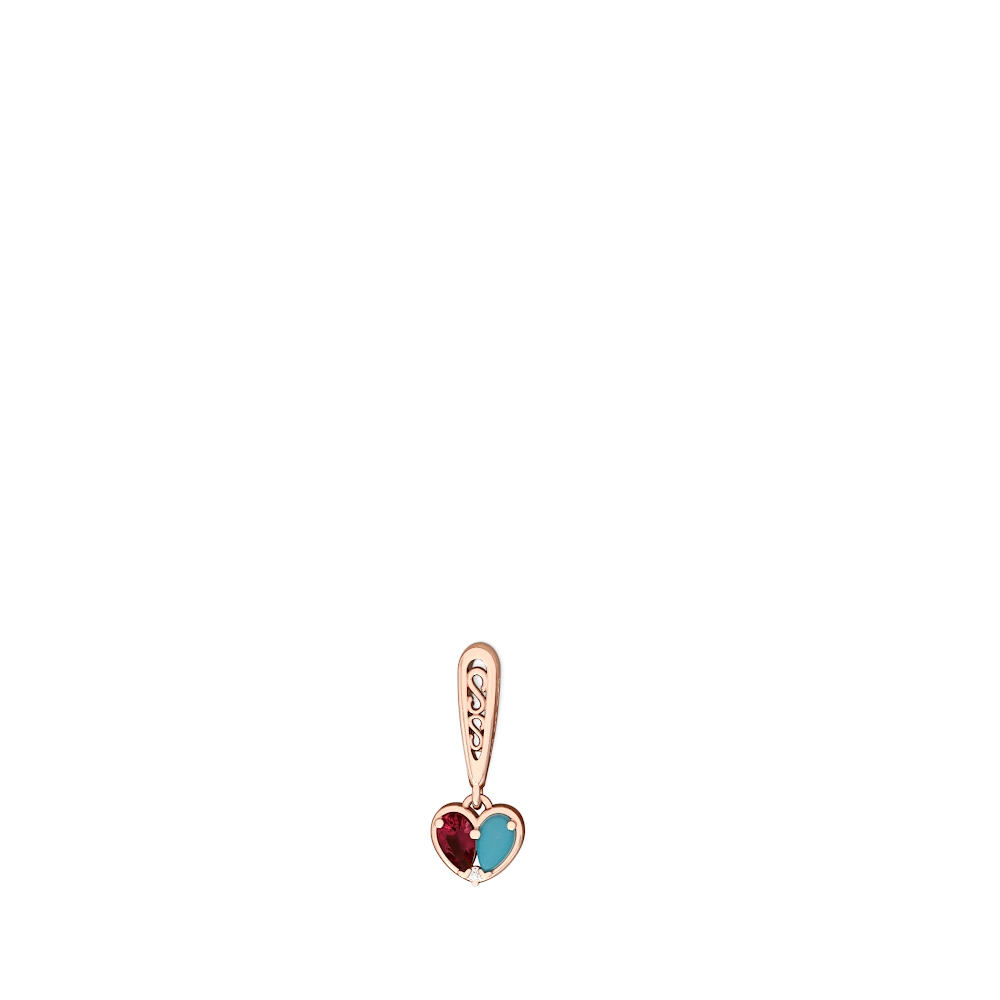 Lab Ruby Filligree Heart 14K Rose Gold earrings E5070