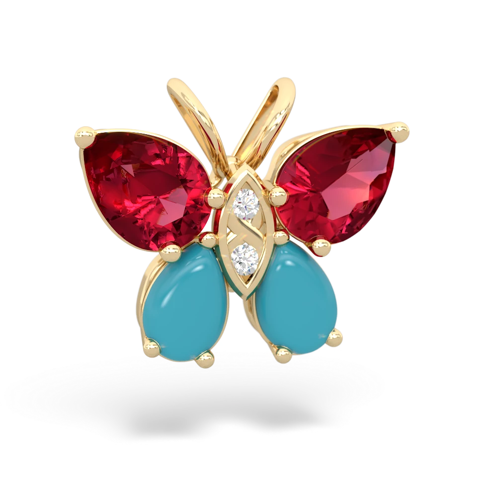 Lab Ruby Butterfly 14K Yellow Gold pendant P2215