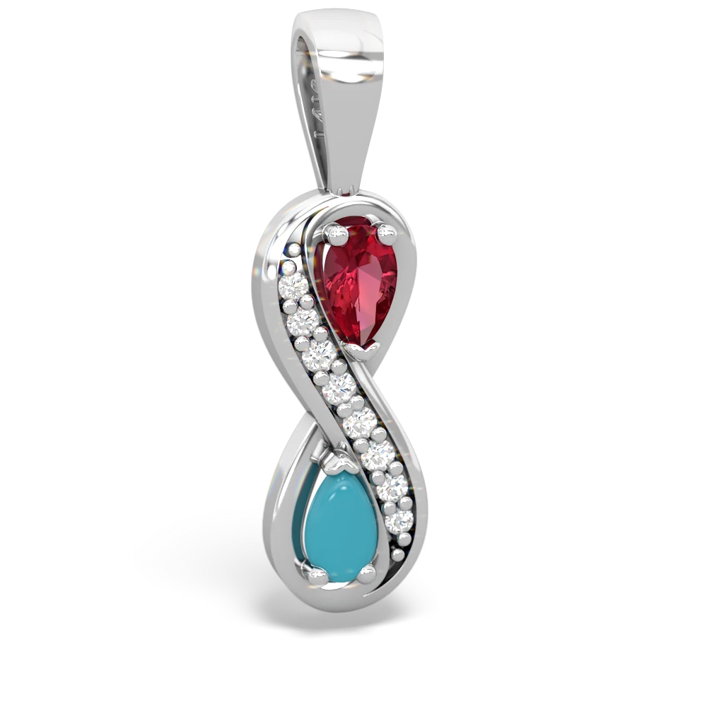 Lab Ruby Diamond Infinity 14K White Gold pendant P5390