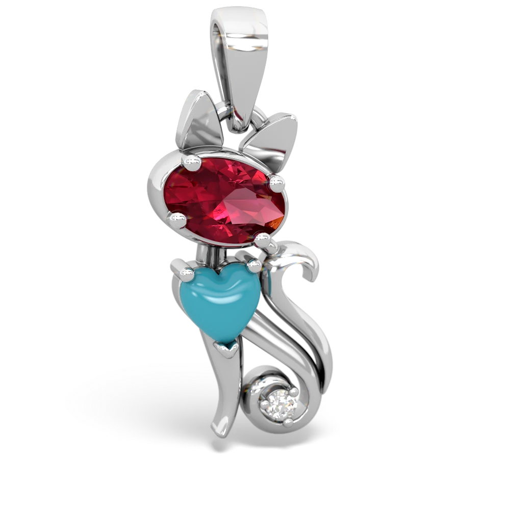 Lab Ruby Kitten 14K White Gold pendant P5780