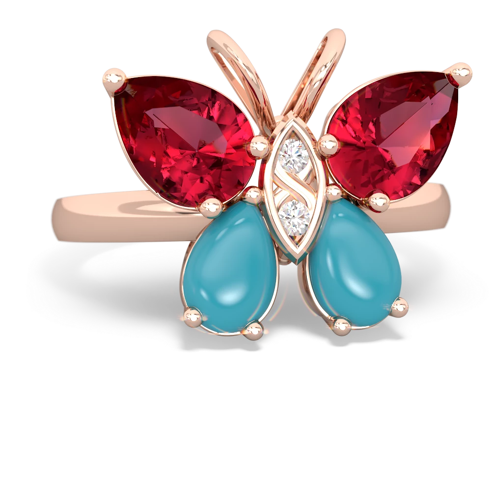 Lab Ruby Butterfly 14K Rose Gold ring R2215