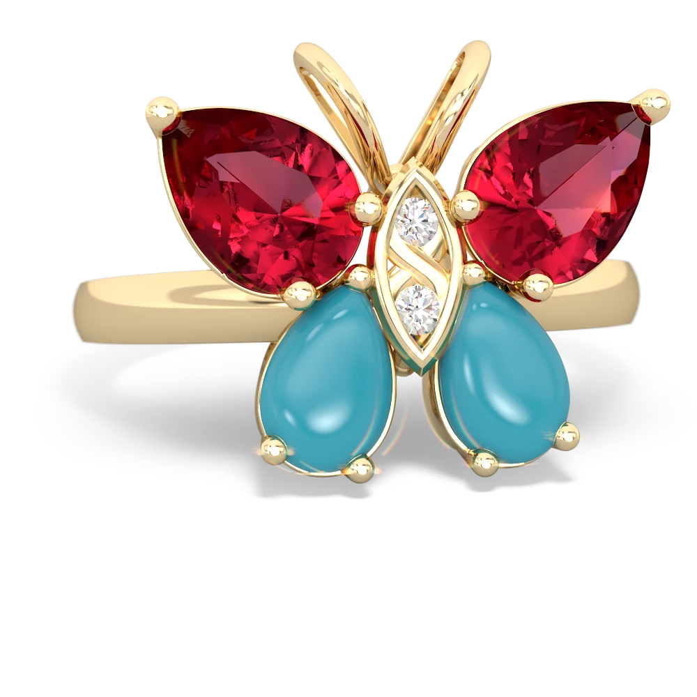 Lab Ruby Butterfly 14K Yellow Gold ring R2215