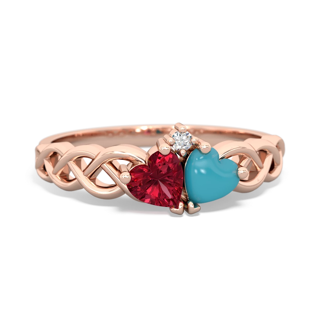 Lab Ruby Heart To Heart Braid 14K Rose Gold ring R5870